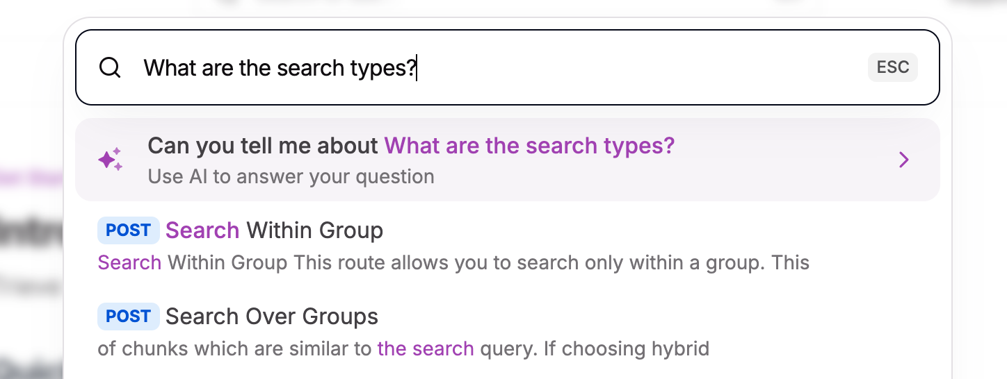 screenshot of Mintlify's search interface