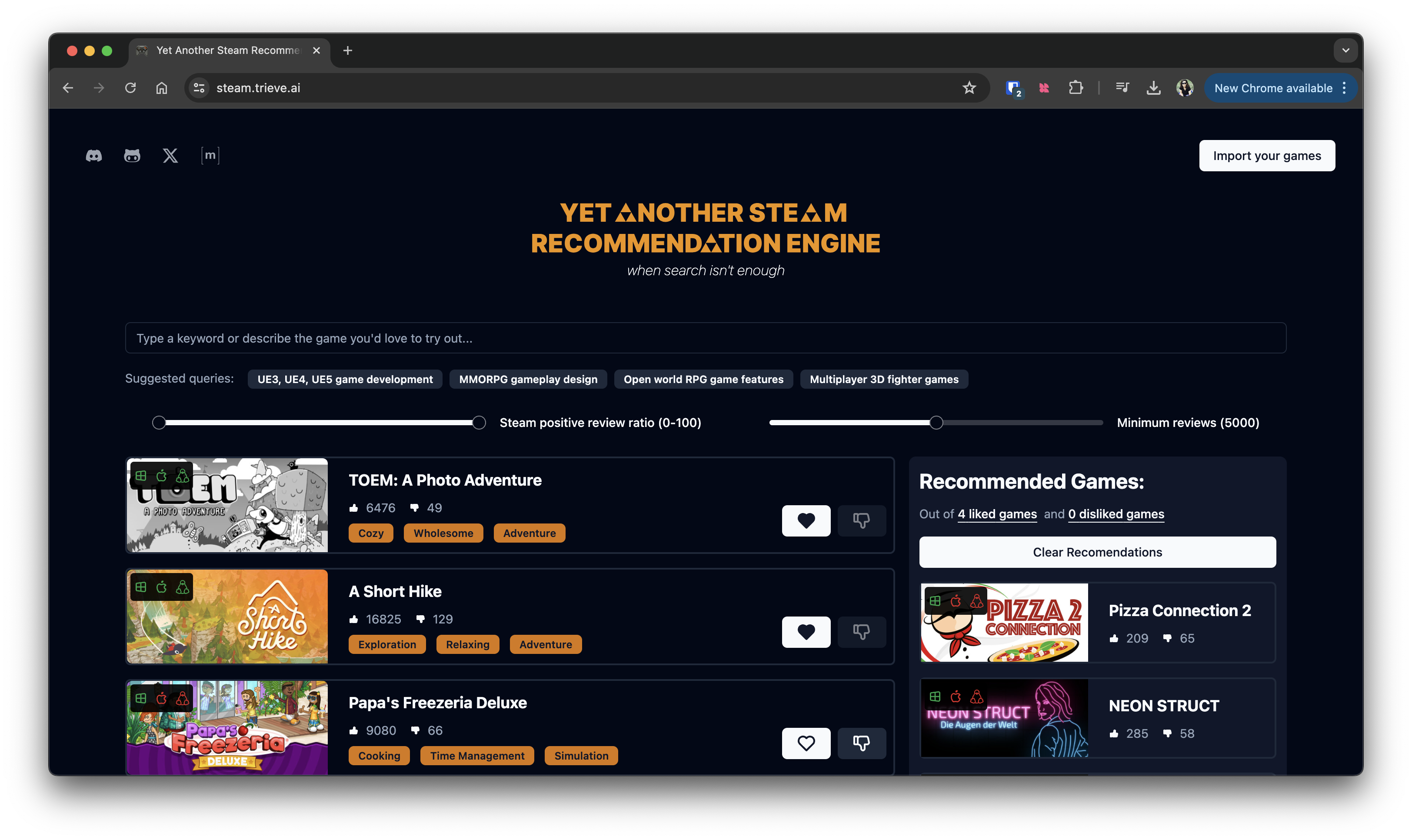 Introducing Yet Another Steam Recommendation Engine!