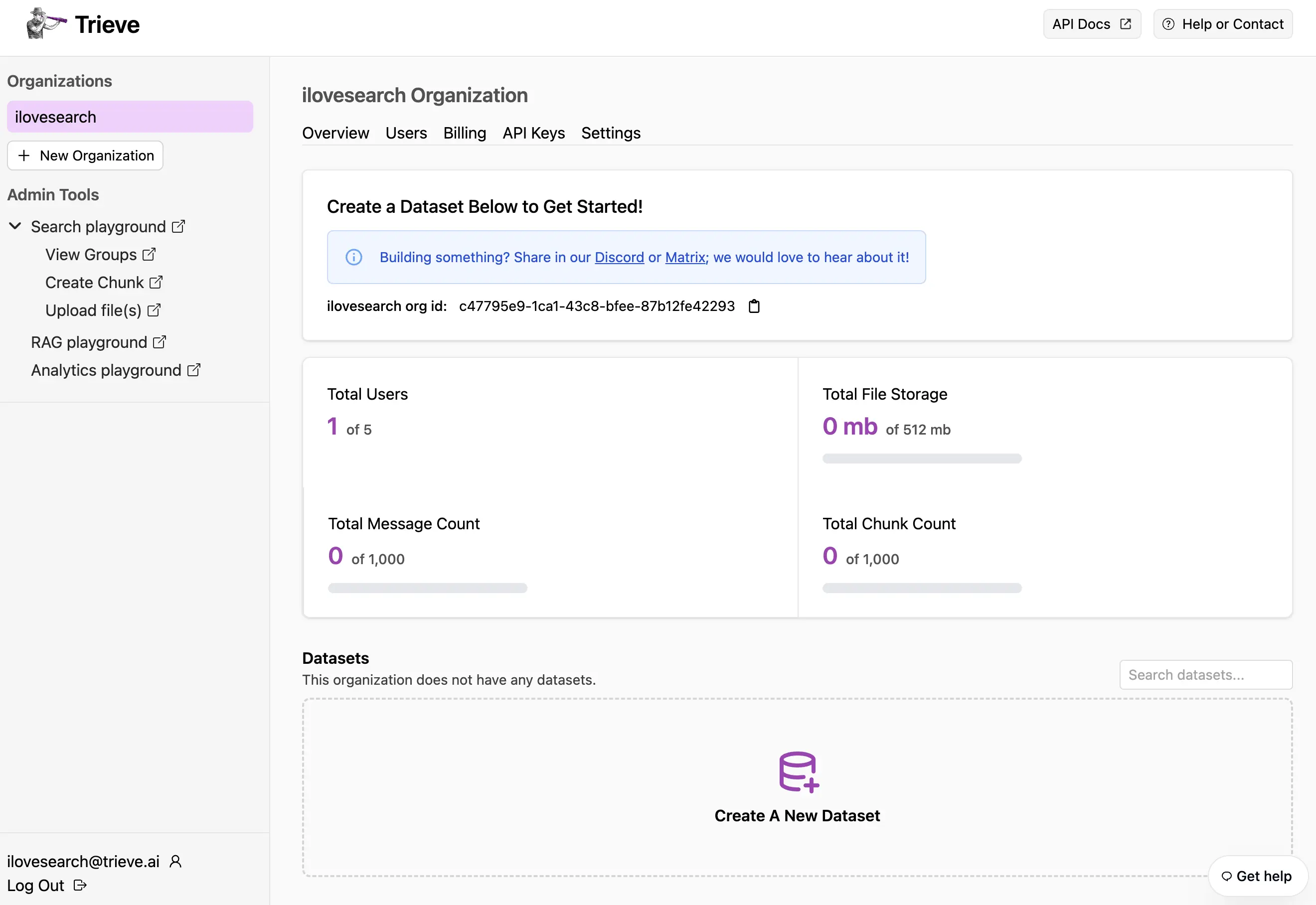 Trieve dashboard preivew